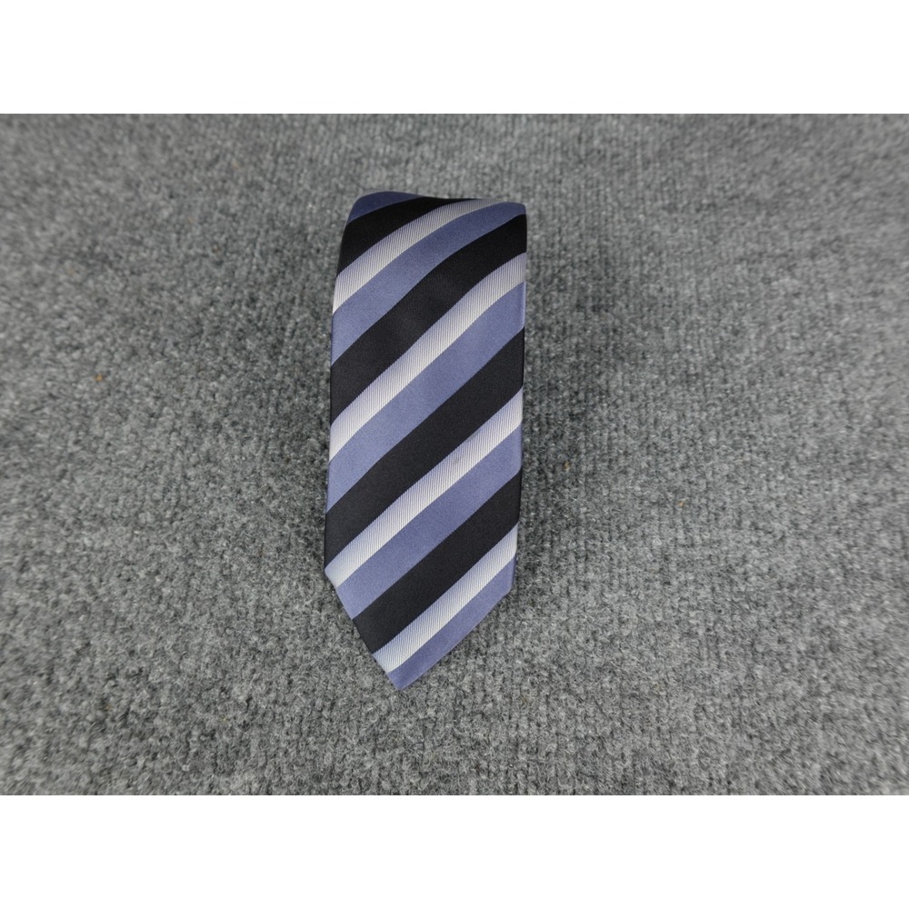 HUGO BOSS Mens Silk Necktie Blue Black Gray Stripe Formal Business Italy